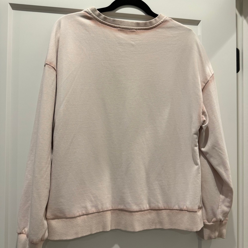 Cozy Minimalist Blush Pink Oversized Raw Seam Cotton Sweatshirt Women's M - Picture 2 of 7